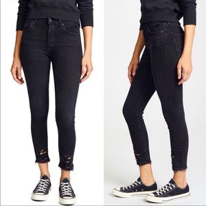 Agolde Sophie High Rise Skinny Crop Raw Frayed Hem Black jeans